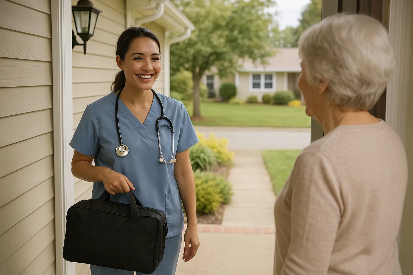 Caring hands of a clinician and patient at home